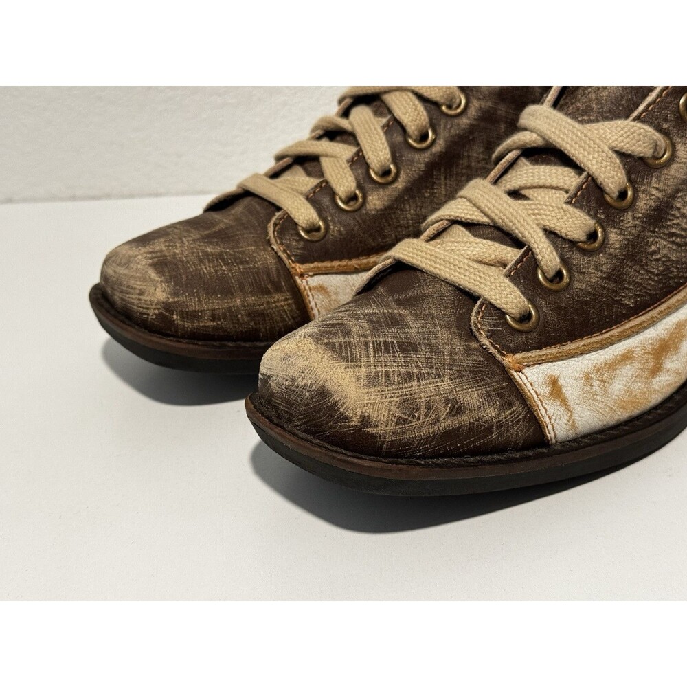 JOHN FLUEVOG Distressed Leather Shoes Sz 11 Brown Tough Love Sucks Unique Artsy - Picture 9 of 16